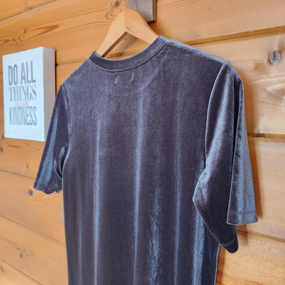 Mud Pie Bennett Gray Velvet Short Sleeve Tshirt Knee Length Dress Soft Sz Small - Picture 7 of 7